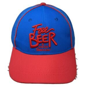 Banana Bay Baseball Cap Blue Red OS Mesh Embroidered Cancun Hat Frayed Slideback